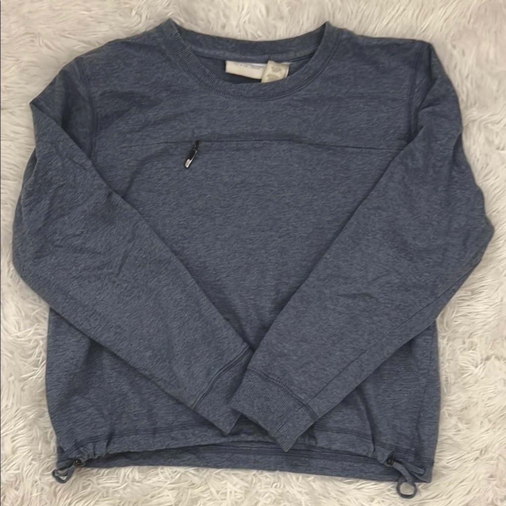 Women’s Blue Crew Neck Sweater with Front Zip Pocket